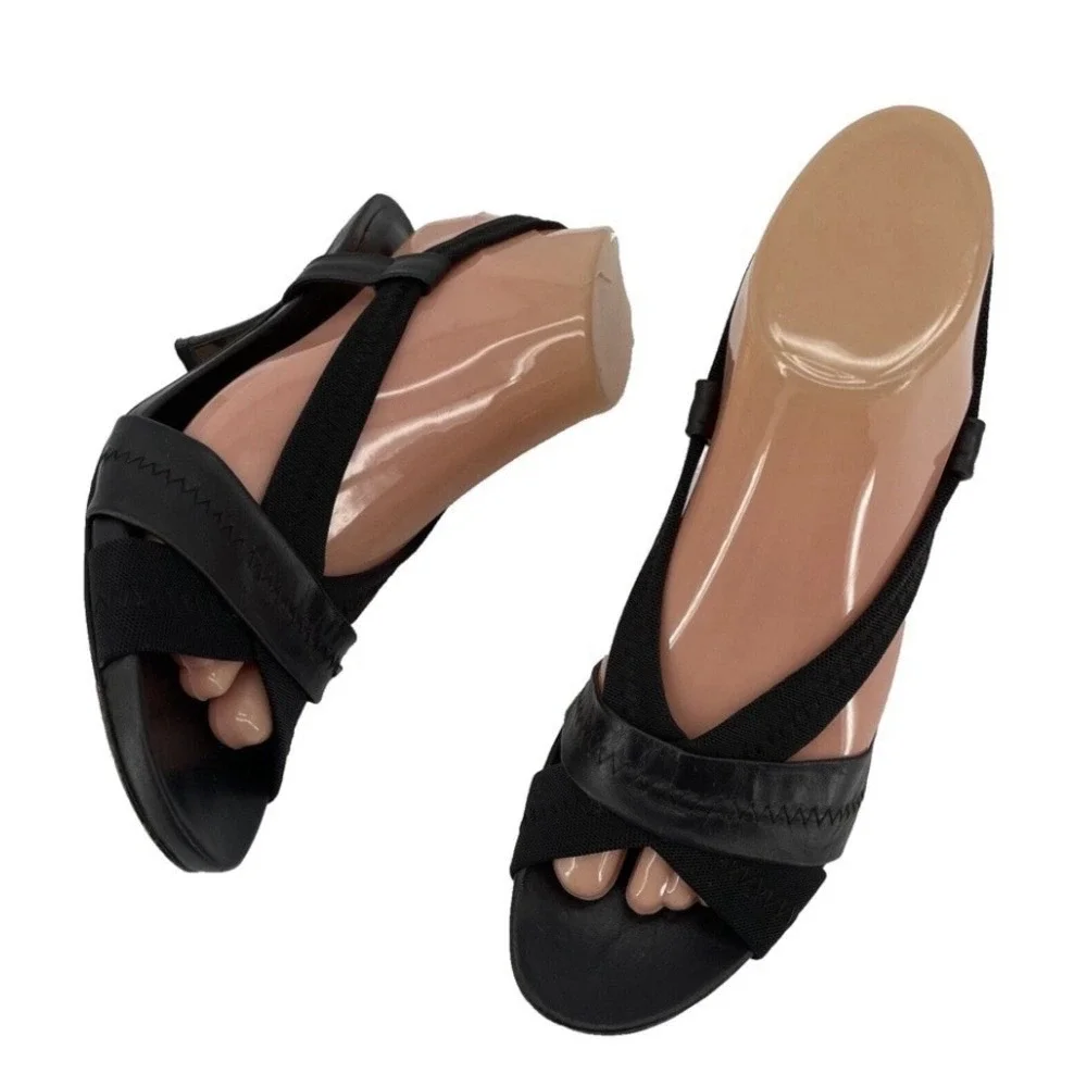 Donald Pliner Size 9 Narrow Leather Slingback Strappy Heels Open Toe Shoes Black